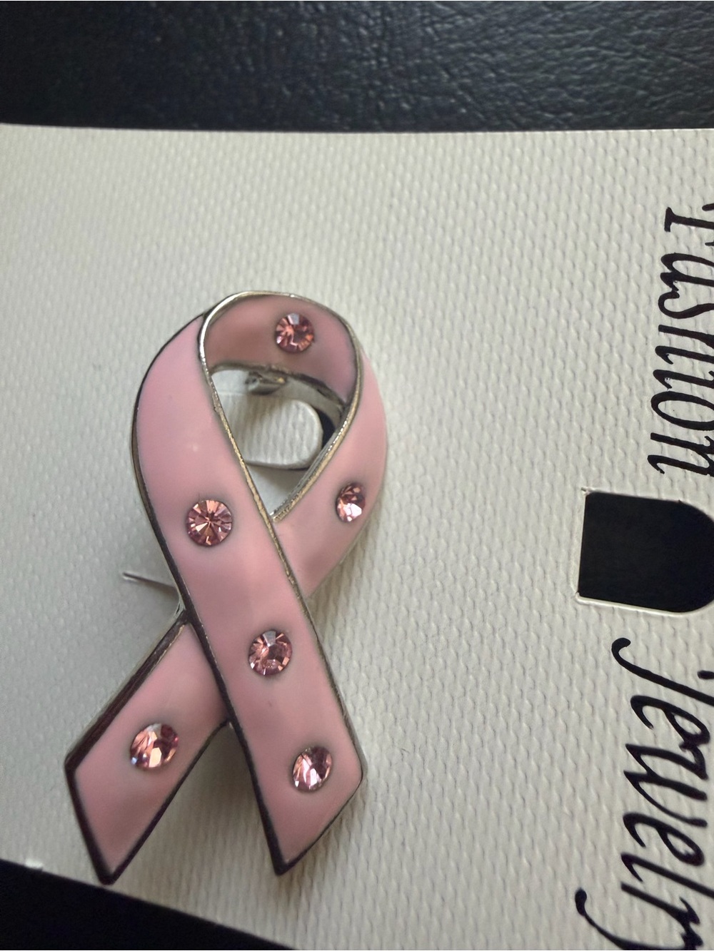 Pink Awareness Ribbon Brooches - Enamel & Rhinestone - Picture 2 of 4